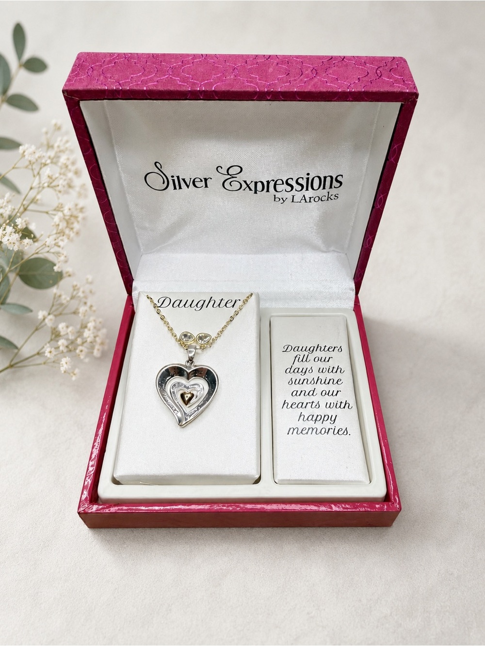 Silver Expressions Daughter Heart Pendant Necklace - Two-Tone Silver & Gold
